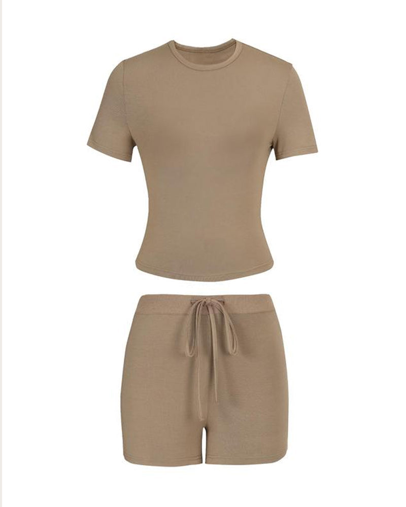 Casual Modal Short Sleeve T-shirt and Drawstring Waist Shorts Homewear Two-piece Set